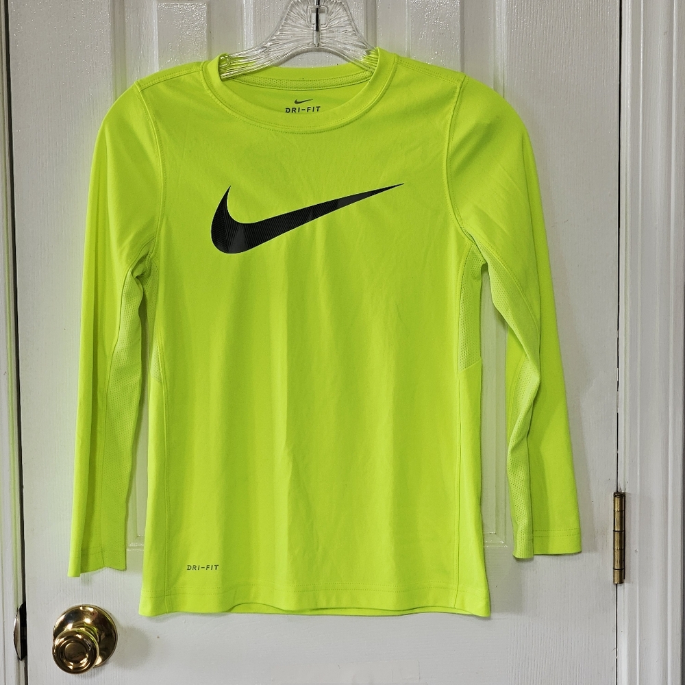 Nike Kids Long Sleeve Shirt in Neon Yellow and Black Small